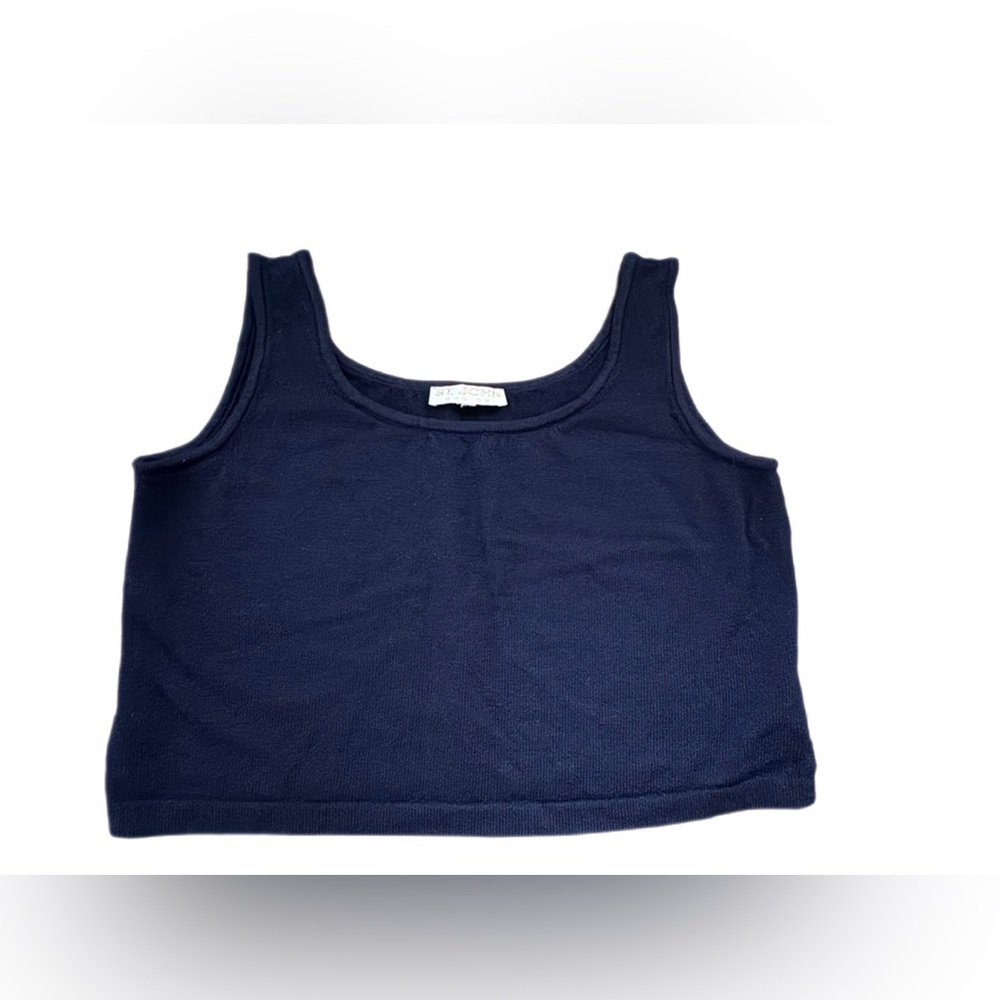 St. John Basics Shell in Navy Santana Knit Wool Scoop Neck Size 14